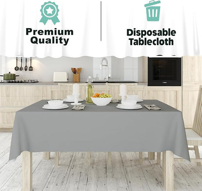 Tablecloth Roll – 54" X 110' Silver Premium Plastic Table Cloths with Cutter Box - Cut to Size - Decorative Rectangle Table Cover Smooth Tablecloth - Disposable Table Cloths for Parties, Weddings.