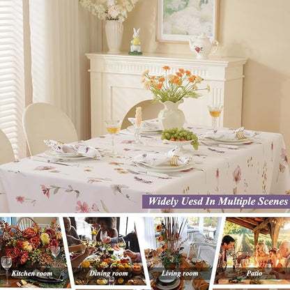 SASTYBALE Spring Summer Floral Tablecloth 60x102 Inch Rectangle | Watercolor Wildflower, Wrinkle-Free, Washable, Stain Resistant Table Cloth for Kitchen, Dining, Farmhouse, Holiday Decor