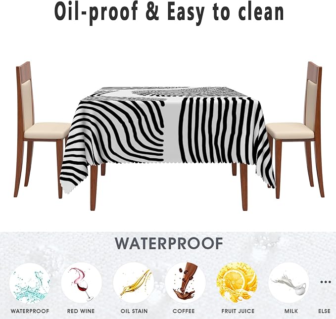 Black White Stripes Table Cloth for Square Chic Striped Square Tablecloths Polyester Vintage for Picnic Party Dinner Wrinkle Oil-Proof Resistant Table Cover for Dining Table 60x60 Inch