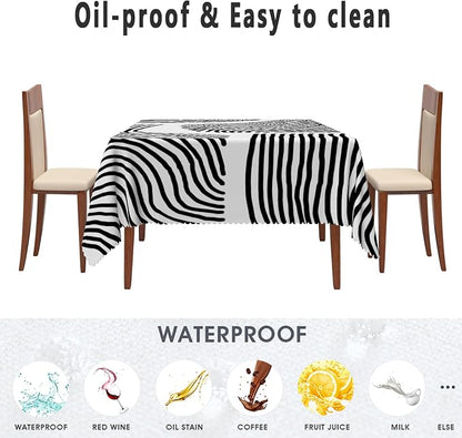 Black White Stripes Table Cloth for Square Chic Striped Square Tablecloths Polyester Vintage for Picnic Party Dinner Wrinkle Oil-Proof Resistant Table Cover for Dining Table 60x60 Inch