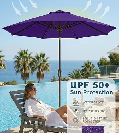 PatioKingdom Auto-Tilt 9FT Patio Umbrella Outdoor with 8 Sturdy Fiberglass Ribs,Market Table Umbrella for Pool,Backyard,Deck and Garden