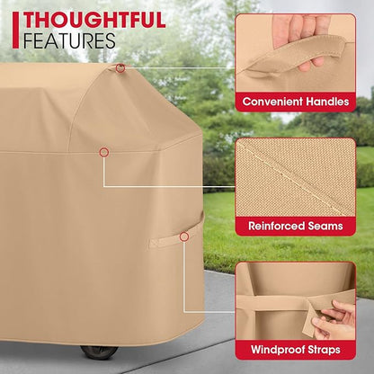 Unicook Grill Cover for Outdoor Grill 55 Inch, Heavy Duty Waterproof BBQ Cover for Outside, Compatible with Weber Char-Broil Nexgrill 3-4 Burner Gas Grills, All Weather Protection, Light Brown