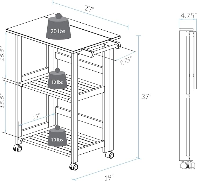 Casual Home Trek Folding Natural Kitchen Cart, 27"W (372-30)