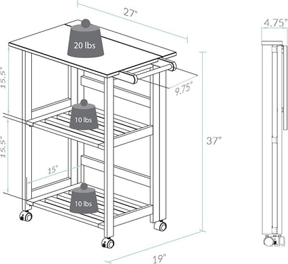 Casual Home Trek Folding Natural Kitchen Cart, 27"W (372-30)