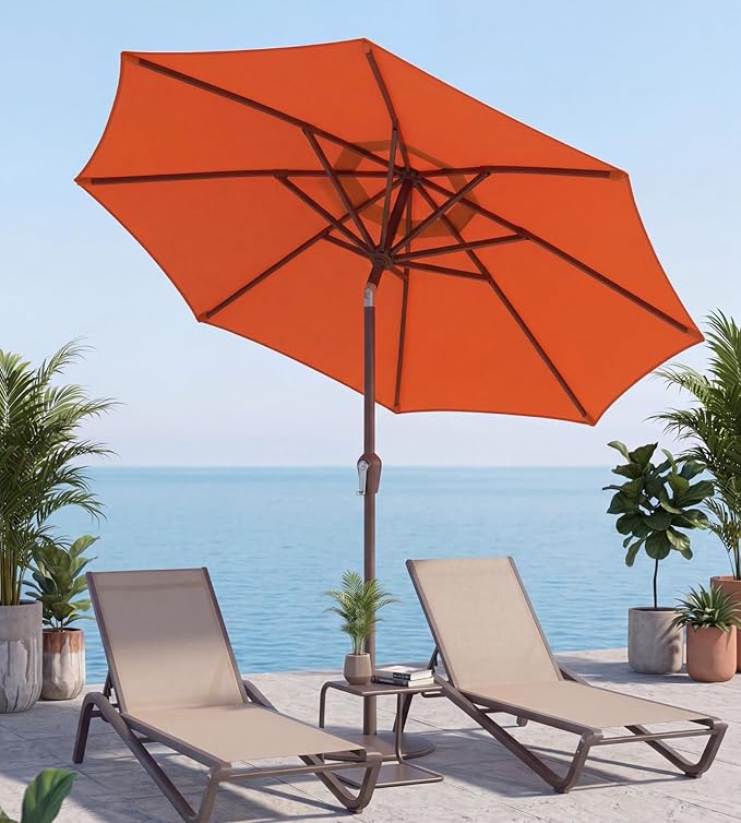 10FT Patio Umbrella, Outdoor Umbrella with Push Button Tilt and Crank, 8 Sturdy Ribs, UV Protection & Waterproof Market Umbrella for Pool, Backyard, Beach,Deck