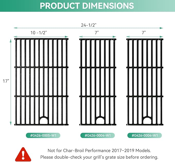 463365021 463366022 17 Inch Grill Grates for Charbroil Performance 4 Burner 463354021 463352521 463351021, 2 Burner 463630021, Cast Iron Cooking Grate Replacement Parts for G426-0004-W1 G426-0005-W1