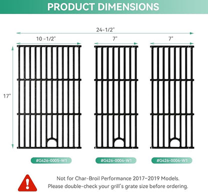 463365021 463366022 17 Inch Grill Grates for Charbroil Performance 4 Burner 463354021 463352521 463351021, 2 Burner 463630021, Cast Iron Cooking Grate Replacement Parts for G426-0004-W1 G426-0005-W1