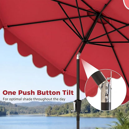 Tangkula 10 FT Patio Umbrella with Base Included, 2-Tiers Outdoor Scalloped Table Umbrella with 2 Sandbags, Tilt Adjustment, Crank, 8 Ribs for Market Backyard Pool Deck Beach Lawn
