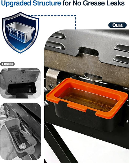 Drip Pan with Silicone Grease Cup Liners for Blackstone, Upgraded Silicone Grease Catcher, Reusable Grease Tray for Old 28" & 36" Blackstone Griddles