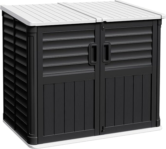 Devoko Outdoor Storage Shed, 34 Cu Ft Outdoor Storage Cabinet Without Shelf, Waterproof, Double Locks, Resin Storage for Trash Can, Garden Tools, Pool Supplies, Black