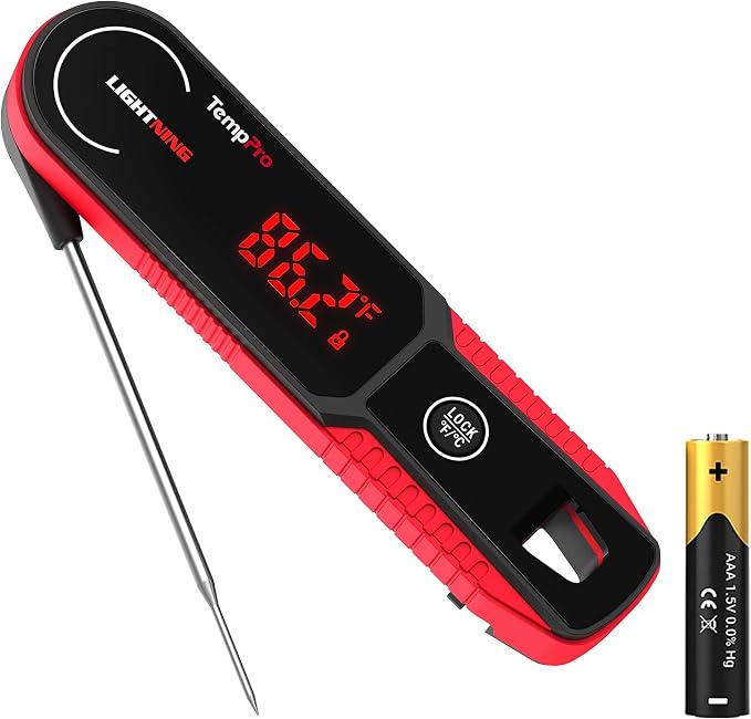 TempPro TempSwift 1 Sec Instant Read Meat Thermometer Digital | Kitchen Food Thermometer with 180° Rotating Display, IP67 Waterproof Cooking Thermometers for Deep Fry Smoker Grill BBQ, Red