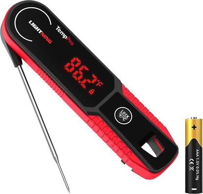 TempPro TempSwift 1 Sec Instant Read Meat Thermometer Digital | Kitchen Food Thermometer with 180° Rotating Display, IP67 Waterproof Cooking Thermometers for Deep Fry Smoker Grill BBQ, Red