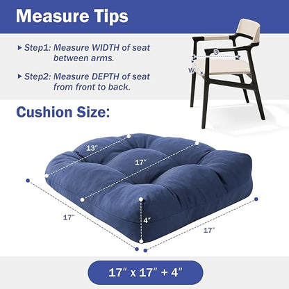 IPYNBAP Outdoor Chair Cushions Set of 2, Patio Chair Cushions with Ties, 17x17+4” Tufted Outdoor Seat Cushions, Waterproof Patio Furniture Cushions, Outdoor Dining Chair Pads, Navy