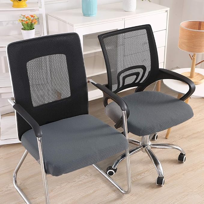 Smiry Office Computer Chair Seat Covers for Desk, Anti-dust Protector | Stretch Jacquard Removable Washable Desk Chair Seat Cushion Protectors, Grey