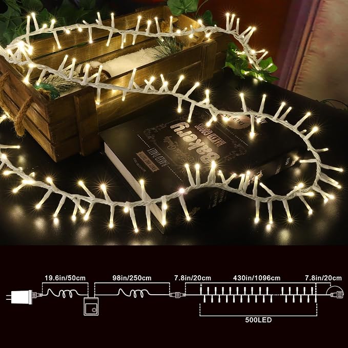 500 LED String Lights - 46ft 500LED Outdoor/Indoor Plug-in Twinkle Fairy Lights with 11 Modes - Warm White