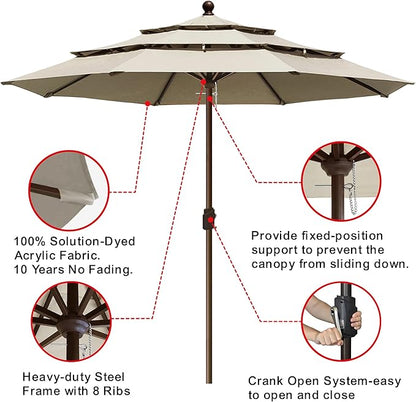 EliteShade USA 10-Year-Non-Fading 11ft 3-Tier Market Patio Umbrella, Commercial Grade Outdoor Table Umbrella with Crank Open, Windproof & UPF 50+ UV Protection, Heavy Duty Ventilation for Garden, Deck, Pool, Backyard, Beach & Bistro, No Tilt, Antique B...