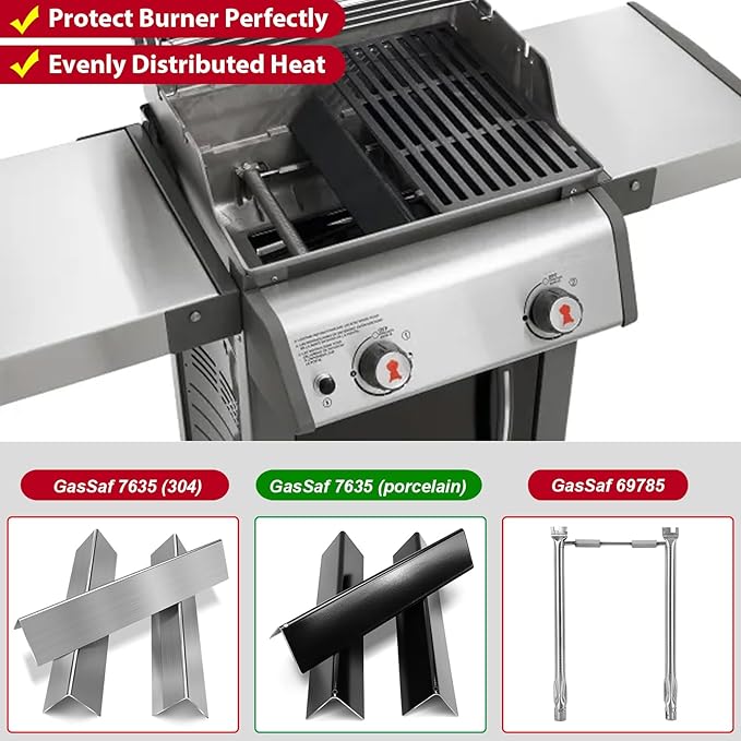 GasSaf 15.3 inch Flavorizer Bar Replacement for Weber 7635, Spirit 200 Series Spirit E210, S210, E220, S220 with Front Control Knobs, 3-Pack Porcelain Steel Flavor Bars(L15.3" x W3.5" x H2.5")