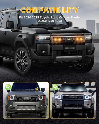 4 Pcs Grille Lights for 2024 2025 Toyo-ta Land Cruiser Prado LC250 J250, LED Upgrade Grille Lights, Amber Light