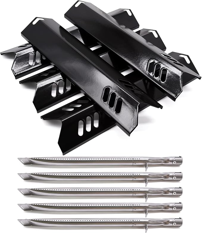 Grill Replacement Part for DynaGlo DGF510SBP, DGF493BNP, 5 Pack Heat Plate Shields & Burner Tubes Repair Kit for Backyard Grill BY13-101-001-12, BY15-101-001-02, GBC1461W and Other Models.
