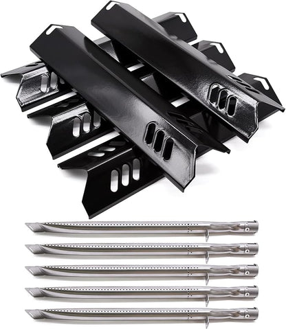 Grill Replacement Part for DynaGlo DGF510SBP, DGF493BNP, 5 Pack Heat Plate Shields & Burner Tubes Repair Kit for Backyard Grill BY13-101-001-12, BY15-101-001-02, GBC1461W and Other Models.