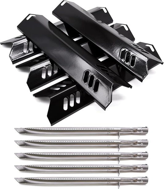 Grill Replacement Part for DynaGlo DGF510SBP, DGF493BNP, 5 Pack Heat Plate Shields & Burner Tubes Repair Kit for Backyard Grill BY13-101-001-12, BY15-101-001-02, GBC1461W and Other Models.