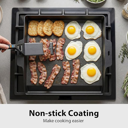 Utheer Griddle Kit, 17" x 13" Pre-Seasoned Cast Iron Flat Top Griddle with 5-Piece Scratch-Free Silicone Tools, Universal Grill Griddle for Gas Grill & Stove Top, BBQ, Camping and Cooking