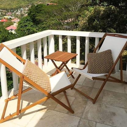 FDW Beach Sling Patio Chair for Relaxing, Foldable with Adjustable Height Made from Eucalyptus Wood with White Polyester,Khaki