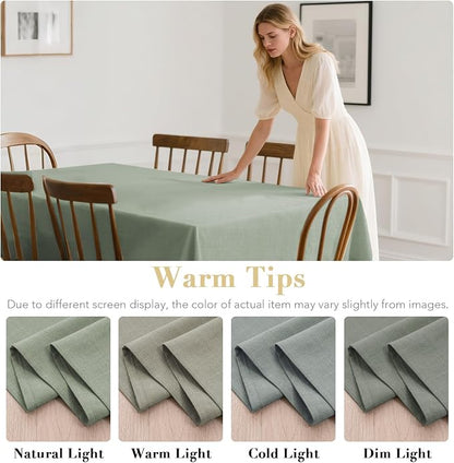 H.VERSAILTEX Linen Table Cloths Rectangle 60 x 84 Inch Premium Tablecloth Spill-Proof Waterproof Table Cover for Dining Buffet Feature Extra Soft and Thick Fabric Wrinkle Free, Sage