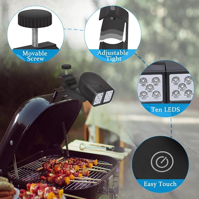 Barbecue Grill Light-Touch Switch 10 High-density LEDs BBQ Light-Heat Resistant Grilling Accessories Handle Mount Fits Round & Square Barbecue Grill-BBQ Light for Grilling Outdoor Cooking