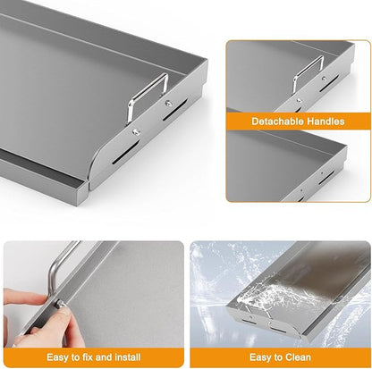 Griddle for Gas Grill, Universal Fry Griddle Flat Top Plate, 17" x13” Metal Cooking Griddle Pan Flat Top Rectangular Plate with Removable Handles for Gas Stove/Charcoal/Gas Grills