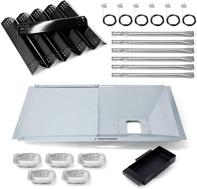 Replacement Parts for Nexgrill 720-0896B 720-0896 720-0896E 720-0882A 720-0925P 720-0925, Grease Tray, 6 Pack Burner Tubes & Ignitors & Flame Tamers for Nexgrill 6 Burner 720-0896B Gas Grill