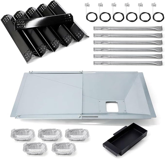 Replacement Parts for Nexgrill 720-0896B 720-0896 720-0896E 720-0882A 720-0925P 720-0925, Grease Tray, 6 Pack Burner Tubes & Ignitors & Flame Tamers for Nexgrill 6 Burner 720-0896B Gas Grill