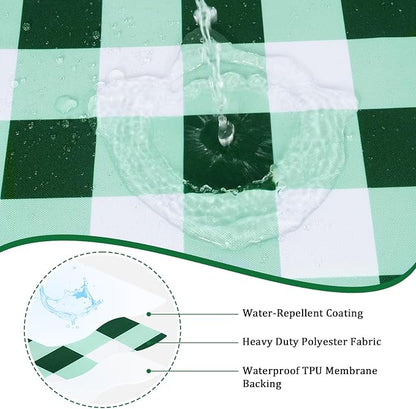 Poise3EHome Picnic Table Cover with Bench Covers, 6 Foot Fitted Elastic Tablecloth Set, Heavy Duty Polyester with TPU Waterproof Backing, Washable Outdoor Picnic Set for Camping,RV & Park(Green&White)