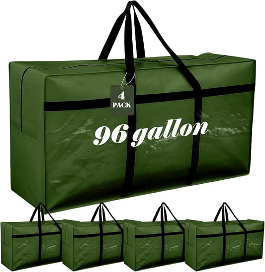 4 Pcs 96 Gallon Extra Large Moving Bags Heavy Duty Storage Bag with Strong Zipper Handle Foldable XXL Jumbo Storage Tote Packing Moving Box for College Dorm Travel Cloth Duffle (Green)