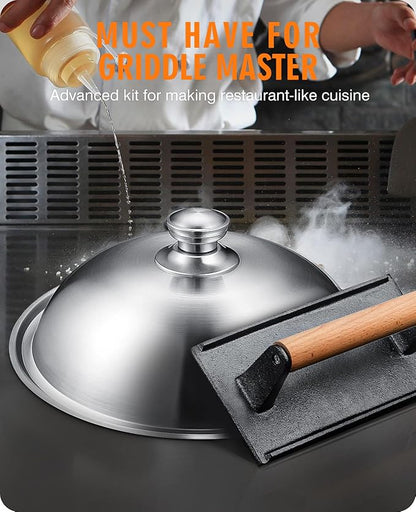 Homenote Griddle Accessories Kit for Blackstone with Dome and Burger Press | Includes a 12.5 inch 304 stainless steel dome and rectangular cast iron press for burgers, bacon, steaks, and vegetables.