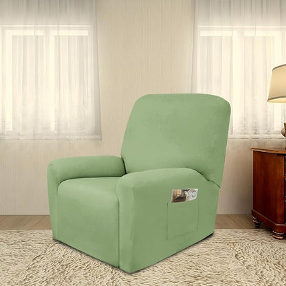 PureFit Stretc Recliner Chair Covers Fleece Soft Couch Covers for Sofa | Sage Green 4-Pieces Recliner Slipcover Pocket Couch Protector, Fleece Sofa Cover Washable with Non Slip Elastic Bottom