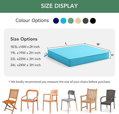Outdoor Chair Cushions Set of 4: Waterproof & Fade Resistant Seat Cushion for Patio Furniture - 18.5 x 16 x 2 Inch Chair Pads with Ties and Hidden Zipper - Patio Chair Cushion Replacement, Teal