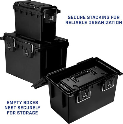 Sheffield Ammo Box Made in USA, Stackable Lockable Ammo Storage Box, Black | XL & Standard Lockable Storage Box, Water & Dust Resistant Dry Box, Secures Hunting Gear, Gun Accessories, Supplies, Bullets