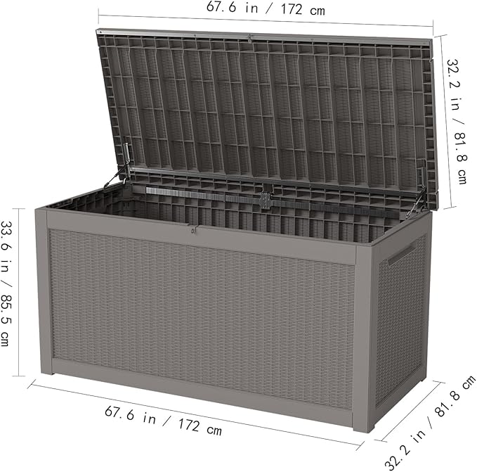 FEFLO 260 Gallon Waterproof Resin Outdoor Storage Box, Lockable & UV Resistant Patio Deck Boxes, Outside Storage for Patio Cushions, Pool Toys, Garden Tools & Package Delivery, Brown