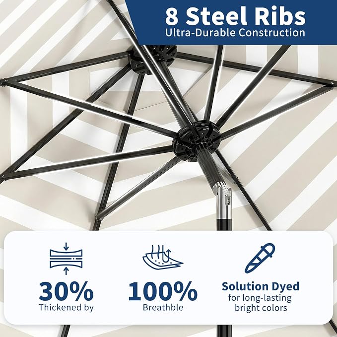 GarveeLife 10FT Patio Umbrella Outdoor, Market Umbrella, Table Umbrella with Push Button Tilt and Crank, 8 Sturdy Ribs UV Protection Waterproof for Garden, Pool, Deck, | Table Umbrella UV Protection Waterproof for Garden, Pool, Market, Deck (Brown & Wh...