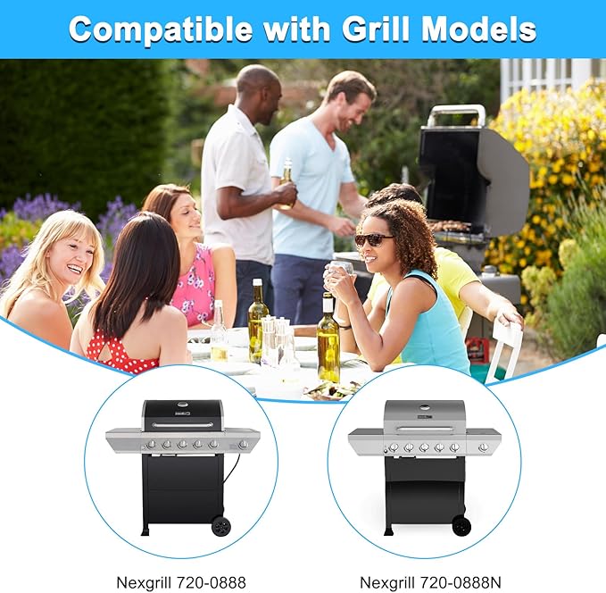 Grill Replacement Parts for Nexgrill 720-0888, 720-0888N, 720-0830H Gas Grill Models, 5 Pack Stainless Steel Pipe Burners, Heat Plates and Electronic Ignitors Kit for Nexgrill Replacement Parts