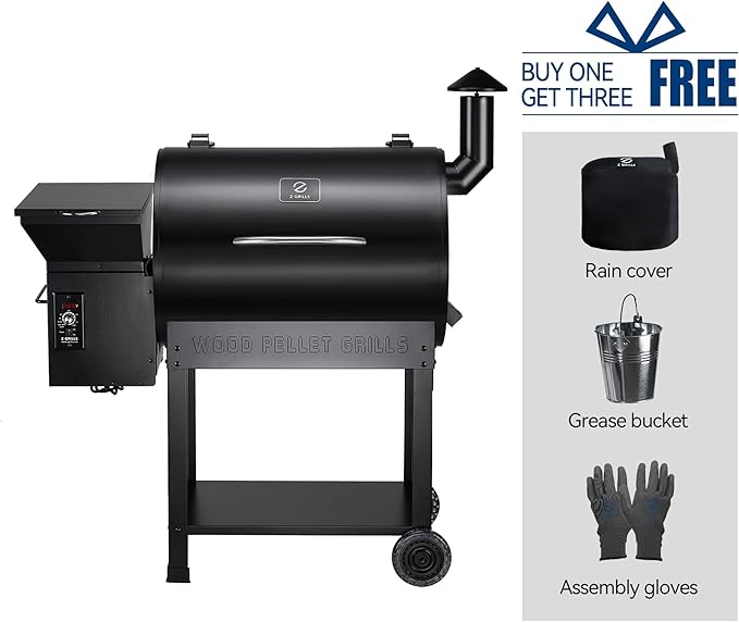Z GRILLS 2026 Upgrade 8-in-1 BBQ Pellet Grill & Smoker, 697 sq in Cooking Area, PID Auto Temperature Control, 28 lbs Hopper Capacity, Outdoor Grill, Black (Grill Cover Included)