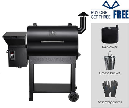 Z GRILLS 2026 Upgrade 8-in-1 BBQ Pellet Grill & Smoker, 697 sq in Cooking Area, PID Auto Temperature Control, 28 lbs Hopper Capacity, Outdoor Grill, Black (Grill Cover Included)