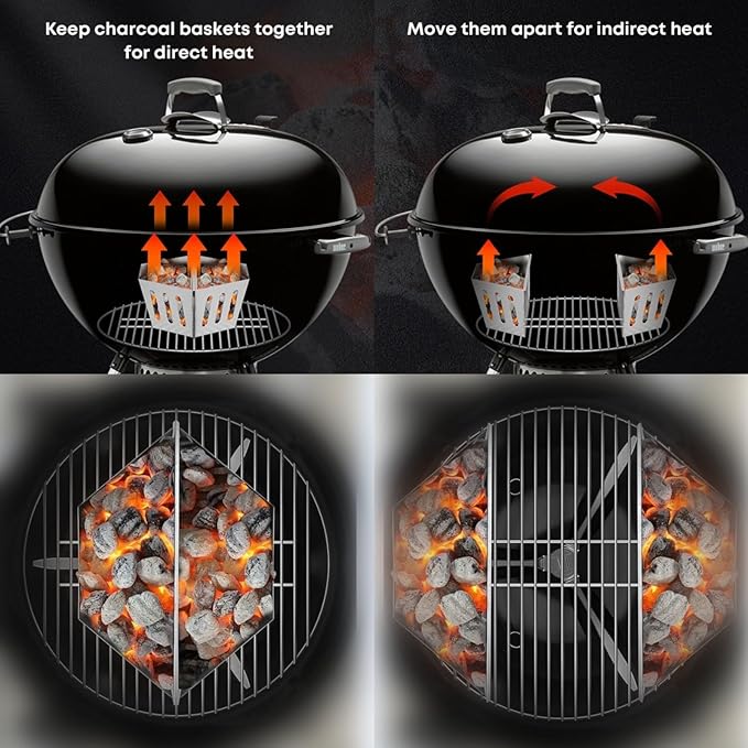Stainless Steel Charcoal Basket Set of 2PCS for Weber BBQ Grilling Accessories Grills Kettles,Grill Charcoal Holder,Hollow Char-Storage Rack