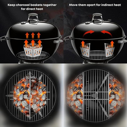 Stainless Steel Charcoal Basket Set of 2PCS for Weber BBQ Grilling Accessories Grills Kettles,Grill Charcoal Holder,Hollow Char-Storage Rack