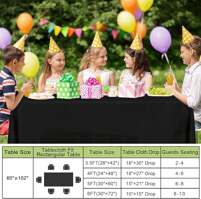 Smiry Disposable Table Cloth - 6 Pack, 60 x 102 Inch Waterproof Rectangle Tablecloths for Parties, Decorative Plastic Table Cover, Leakproof & Sturdy, Black