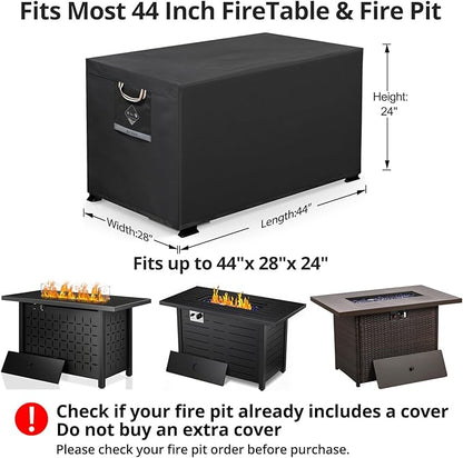 QH.HOME Fire Pit Cover Rectangular Super Waterproof 44" L x 28" W x 24" H, UPF 50+ Outdoor Fire Pit Table Cover 600D Strong Tear Resistant and Fading Resistant for Rectangular Fire Pit - Black