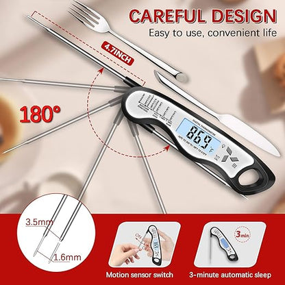 Meat Thermometer Digital，IP67 Waterproof Cooking Thermometer with Backlight, Calibration & Hold Function，Food Thermometer for Cooking,Outdoor Grilling，Suitable as Stocking Stuffers for Men (White-2)