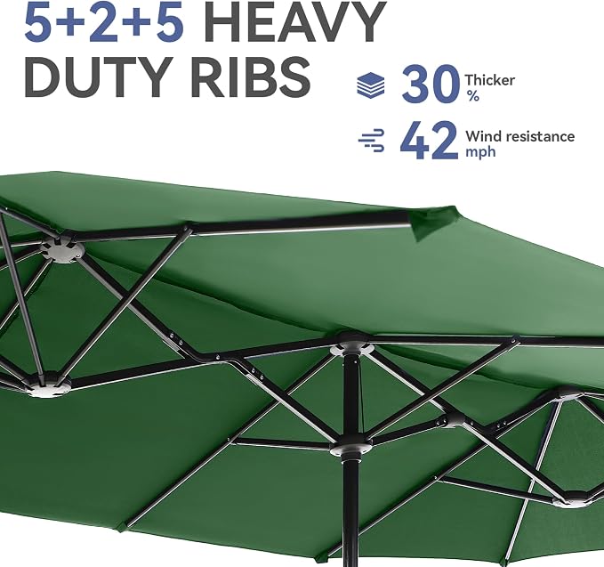 GREEN PARTY 13 ft Outdoor Patio Umbrella, Large Rectangular Table Umbrellas | Double-Sided, UV & Fade Resistant Canopy for Deck Poolside Garden Backyard, Market Umbrella with Crank & 1.5" Pole, Mint