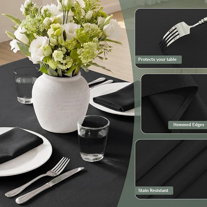 Softalker Rectangle Tablecloth, Waterproof Table Cloths Wrinkle Free Fabric Washable Polyester Table Cover for Dining Tables Party Outdoor Camping Parties Buffet - 60 x 120 inch, Black